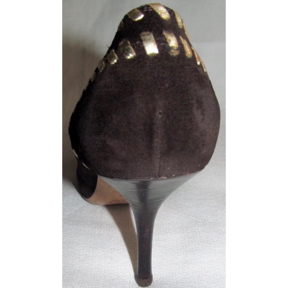 GUCCI Brown Suede Tassel Loafer Gold Stitch Heel Pumps Shoes Womens Size 6B 6 B - Picture 10 of 15